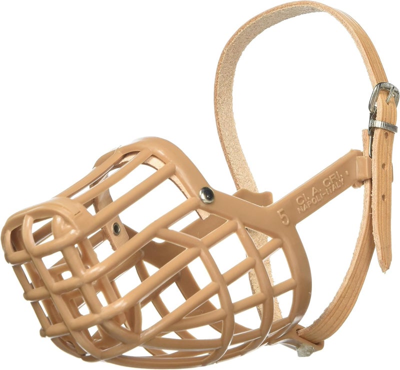 OmniPet Leather Brothers Italian Basket Dog Muzzle, Adjustable Secure Fit, Comfortable Design, Training and Safety, Averts Biting, Prevents Chewing and Scavenging, Perfect for Grooming - Tan, Size 7 - Image 1
